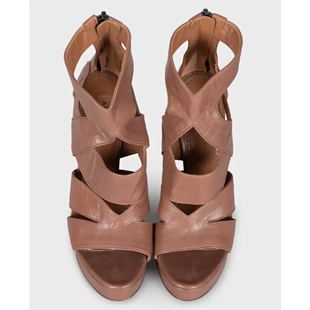 Alaïa Brown Leather Zip-Up Stiletto Sandals - EU 37.5